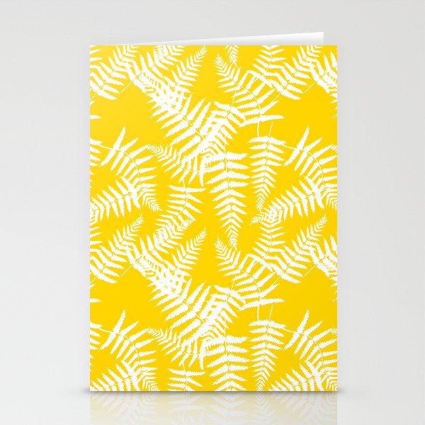 Yellow And White Fern Leaf Pattern Stationery Cards