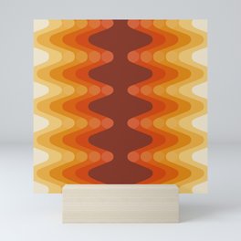Retro 70s Style Geometric Sonic Wave Pattern 222 Orange Brown and Yellow Mini Art Print