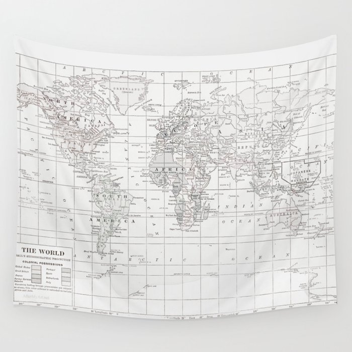World Map ~ White on White Wall Tapestry