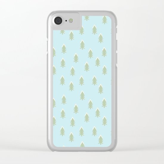 Merry christmas- With snow covered x-mas trees pattern on aqua backround Clear iPhone Case