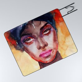 African American Woman. Fashion Illustration, Watercolor Painting Picnic Blanket