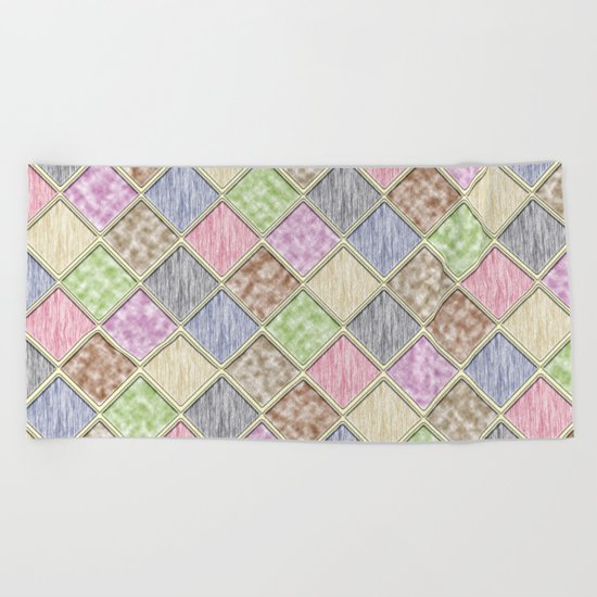 Colorful Seamless Rectangular Geometric Pattern IV Beach Towel