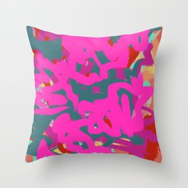 Fuchsia Pink, Teal Green & Orange Rust Thick Abstract Throw Pillow