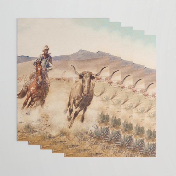 Vintage Western Cowboy Cattle Round Up Chasing a Steer Wrapping