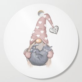 Romantic Gnome With Gray Cat Cutting Board