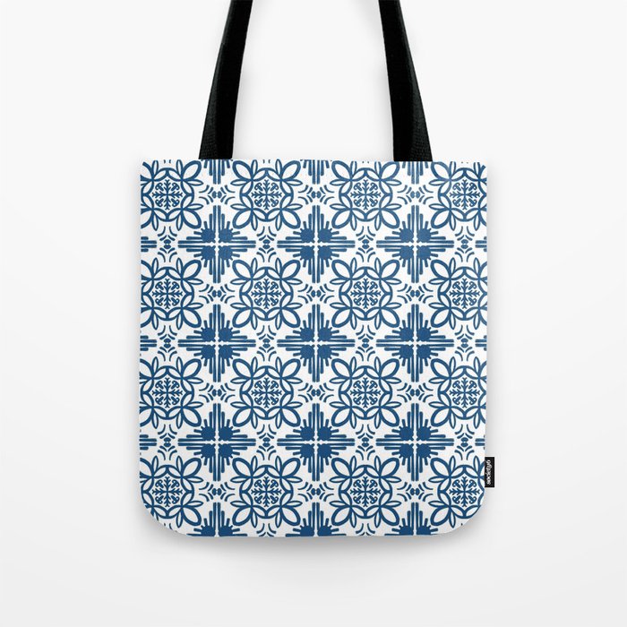Cheerful Retro Modern Kitchen Tile Pattern Denim Blue Tote Bag
