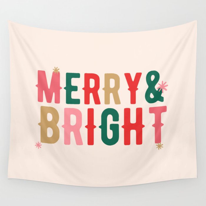 Merry and Bright, Christmas Art Wall Tapestry
