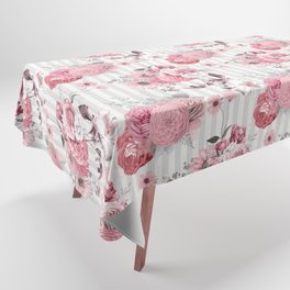 Vintage Striped Pink Floral Pattern Tablecloth
