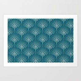 Off White Polka Dot Scallop Pattern on Tropical Dark Teal Inspired by Sherwin Williams 2020 Trending Color Oceanside SW6496 Art Print