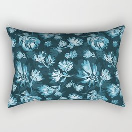 White flowers watercolor pattern over deep turquoise Rectangular Pillow