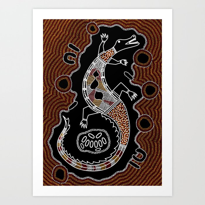 Aboriginal Crocodile Authentic Aboriginal Art Art Print
