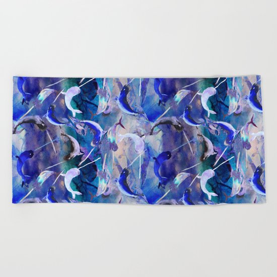 Ocean narwhal Beach Towel