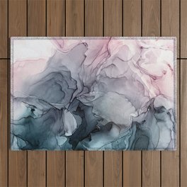 Blush and Payne's Grey Flowing Abstract Painting Outdoor Rug