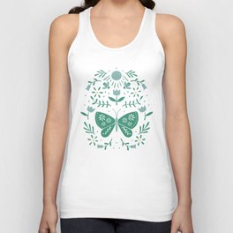 Folk Butterfly And Honey Bee | Green Unisex Tank Top