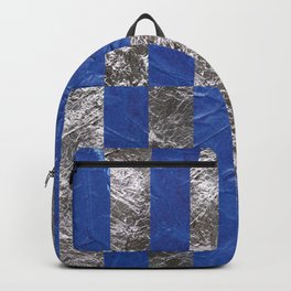 Metallic Blue And Silver Minimal Texture Abstract Pattern Of Geometric Collage Of Ink And Palladium Leaves. Backpack