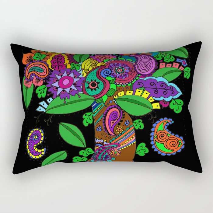 Psychedelic Paisley Tree - on Black Background Rectangular Pillow