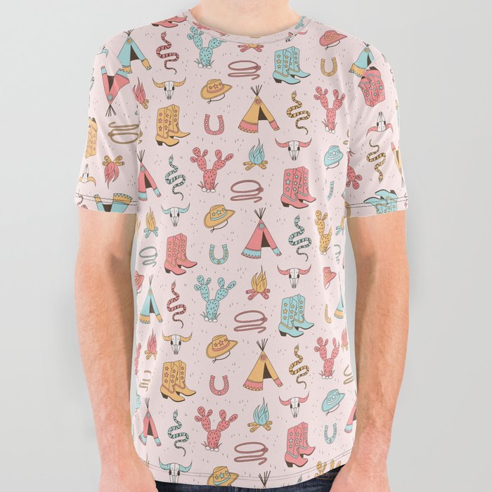 Cute Cowgirl Pattern, Cowboy Print All Over Graphic Tee