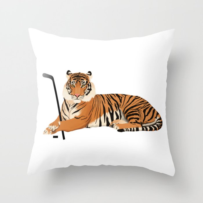 Ice Hockey Tiger Throw Pillow