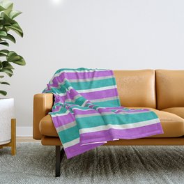 [ Thumbnail: Grey, Light Sea Green, Mint Cream, and Orchid Colored Lined Pattern Throw Blanket ]