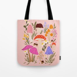 wildflowers and mushrooms illustration Tote Bag