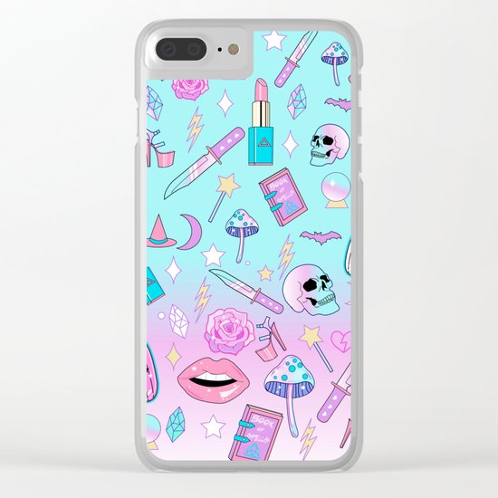 Girly Pastel Goth Witch Pattern Clear iPhone Case