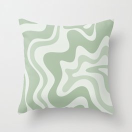 Retro Liquid Swirl Abstract Pattern Sage Throw Pillow