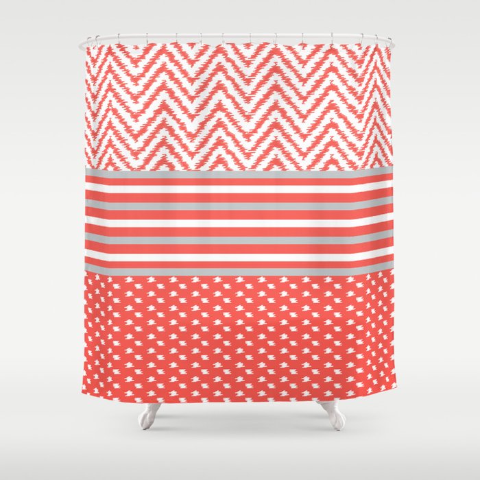 Ikat Coral Chevron Shower Curtain By Michellelocklear Society6