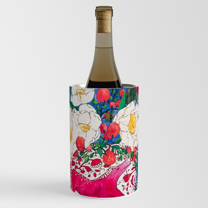 Horse Urn with Tiny Apples and Matilija Queen of California Poppies Floral Still Life Wine Chiller