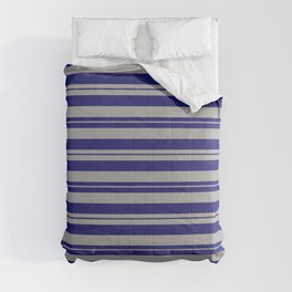 [ Thumbnail: Dark Gray & Midnight Blue Colored Pattern of Stripes Comforter ]
