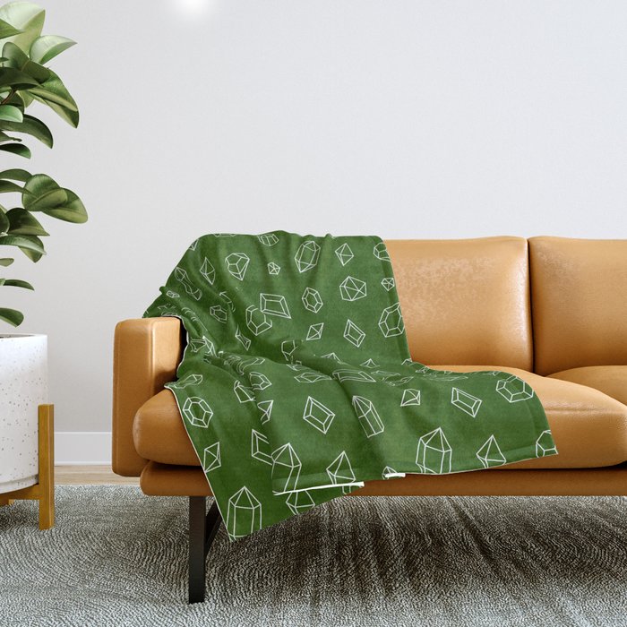 Green and White Gems Pattern Throw Blanket