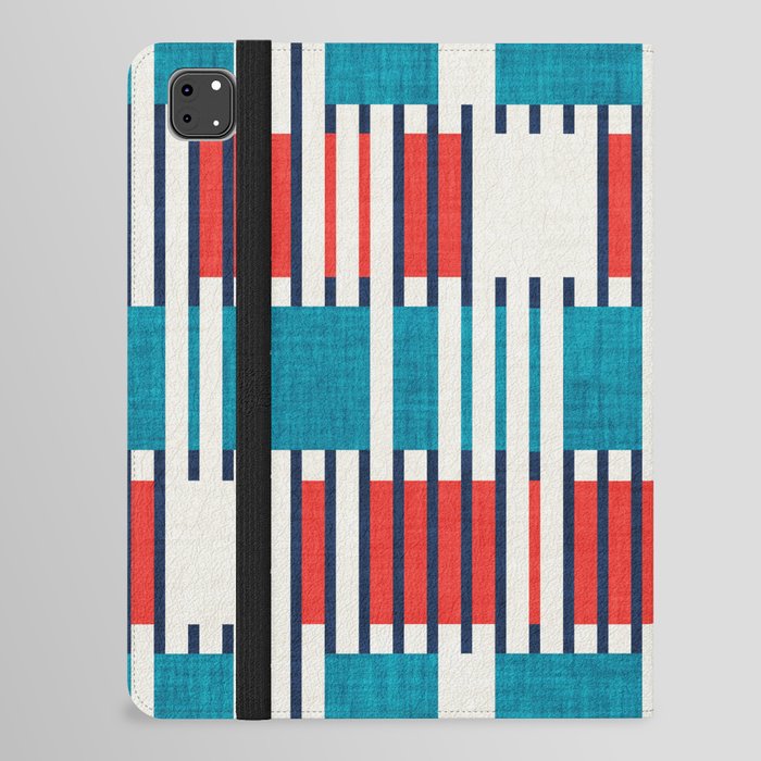 Bold minimalist retro stripes // midnight blue neon red and teal blue geometric grid  iPad Folio Case