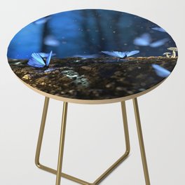 Fantasy bleu butterfly in the woods Side Table