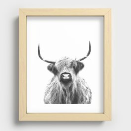 Black and White Highland Cow Portrait Recessed Framed Print