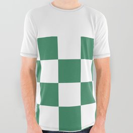 Christmas Green and White Chess With Solid White Horizontal Split   All Over Graphic Tee