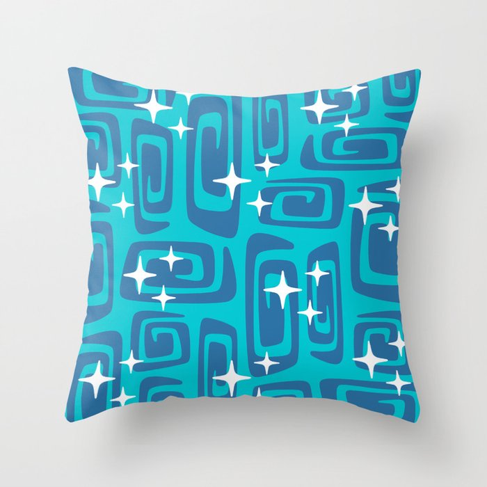 Mid Century Modern Cosmic Galaxies 436 Blue and Turquoise Throw Pillow