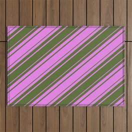 [ Thumbnail: Violet and Dark Olive Green Colored Lines/Stripes Pattern Outdoor Rug ]