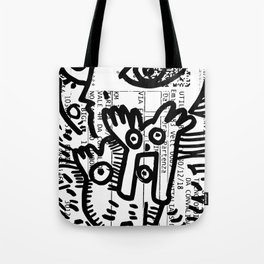 Creatures Graffiti Black and White on French Train Ticket Tote Bag