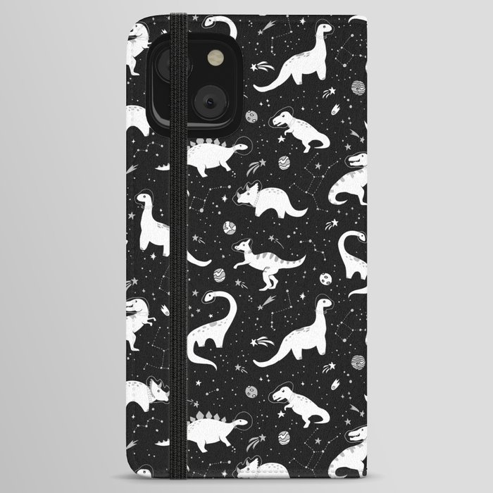 Space Dinosaurs in Black and White iPhone Wallet Case