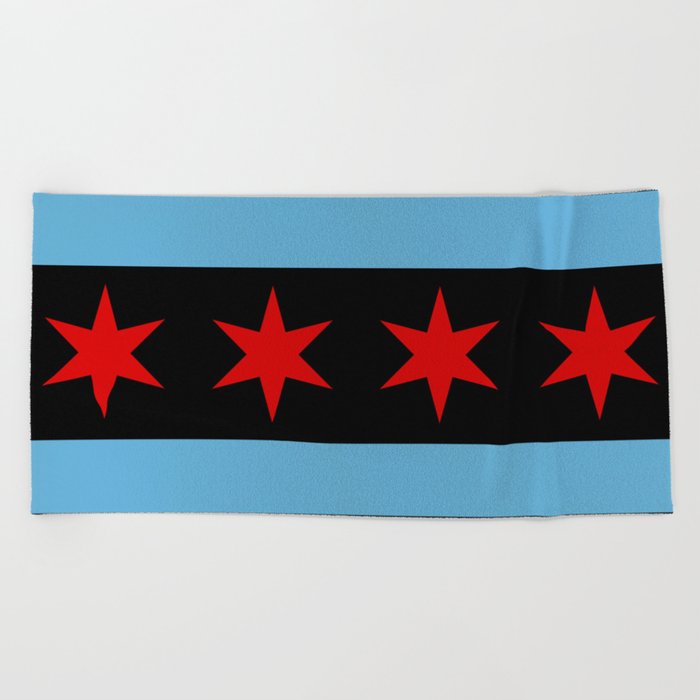 Black Chicago Flag Beach Towel
