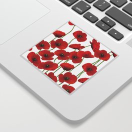 Poppies Flowers red field white background pattern Sticker