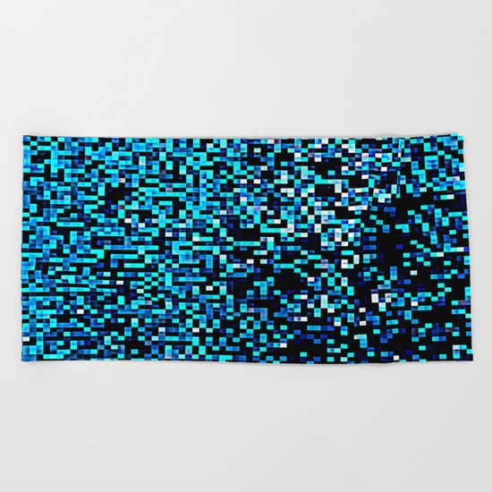 Turquoise Blue Aqua Black Pixels Beach Towel
