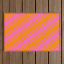 [ Thumbnail: Dark Orange & Hot Pink Colored Striped/Lined Pattern Outdoor Rug ]