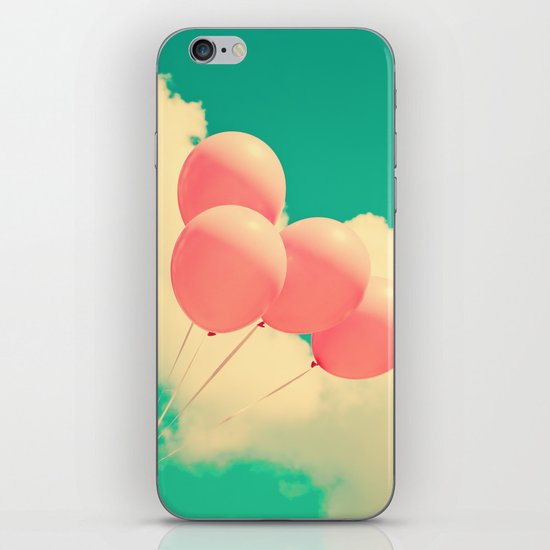 Happy Pink Balloons on retro blue sky iPhone & iPod Skin