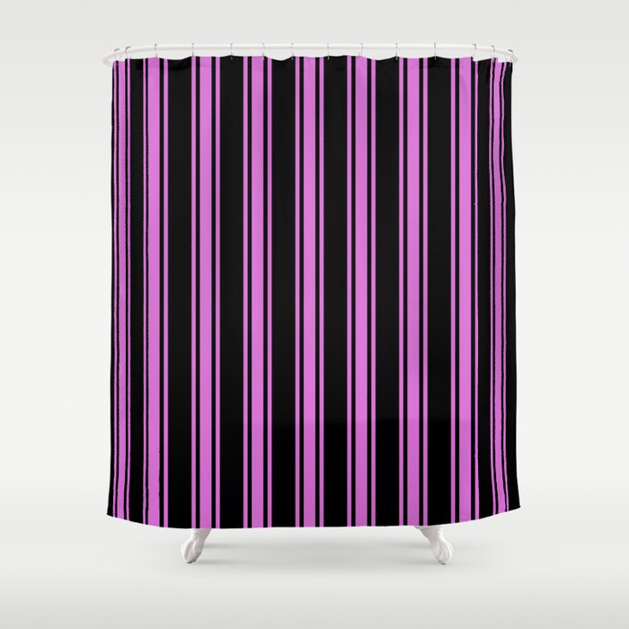 Black and Orchid Colored Pattern of Stripes Shower Curtain