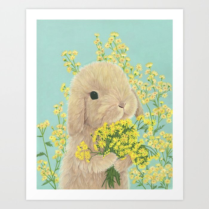 Yellow Flower Rabbit Art Print