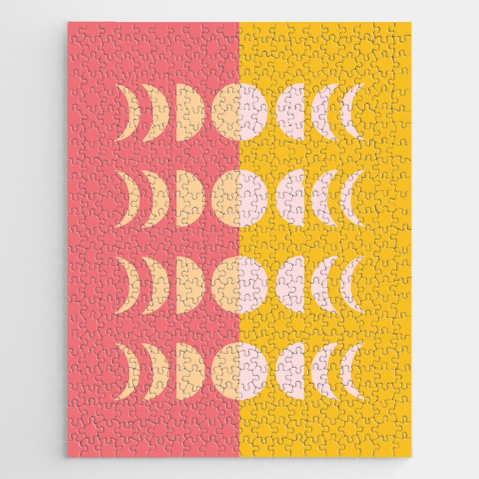 Moon Phases 24 in Coral Beige Mustard Pale Pink Jigsaw Puzzle