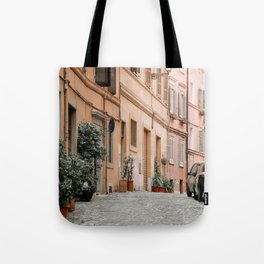Pastel Color Houses Cobblestone Street Trastevere Rome Italy Tote Bag