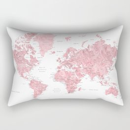 Light pink, muted pink and dusty pink watercolor world map with cities Rectangular Pillow