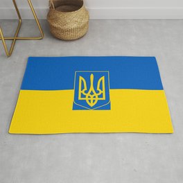 Ukrainian flag of Ukraine with Coat of Arms insert Area & Throw Rug