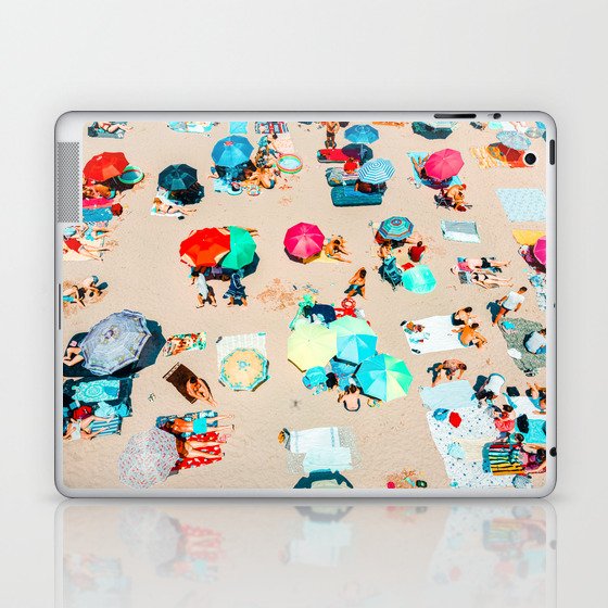 Aerial People On Beach, Beach Umbrellas, Colorful Umbrellas, Summer Vibes Laptop & iPad Skin